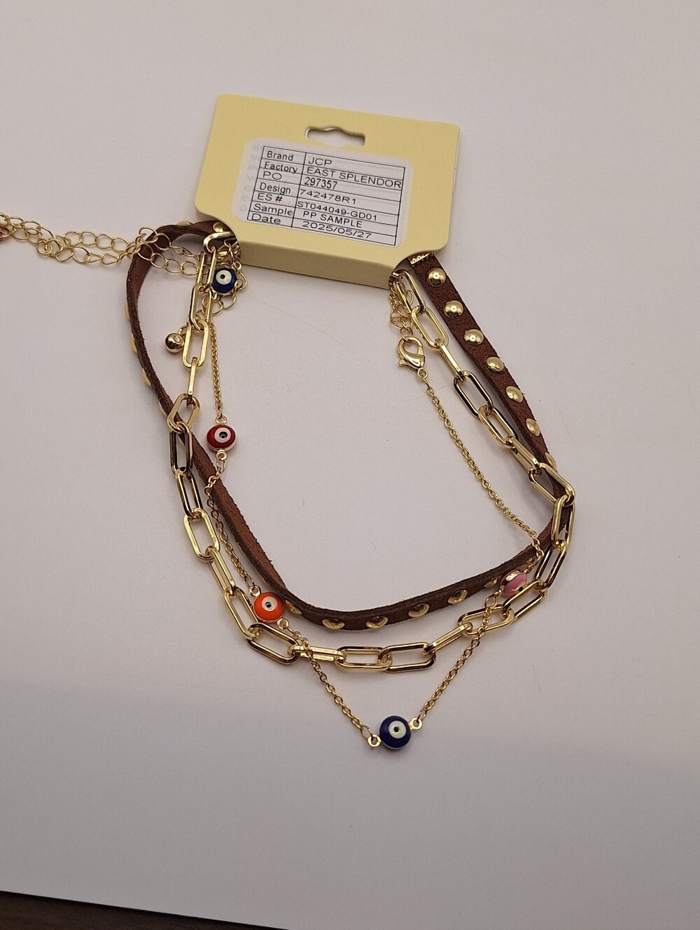 JCP Sample Layered Evil Eye Necklace Set Gold Tone Boho Faux Suede